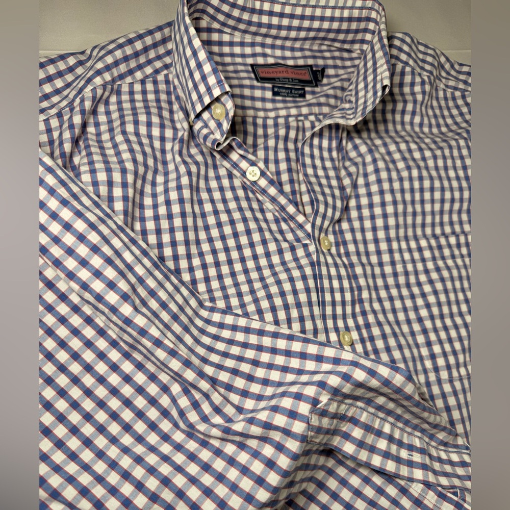 Vineyard Vines Murray Shirt Gingham Plaid Button Down Mens XL Blue Red White